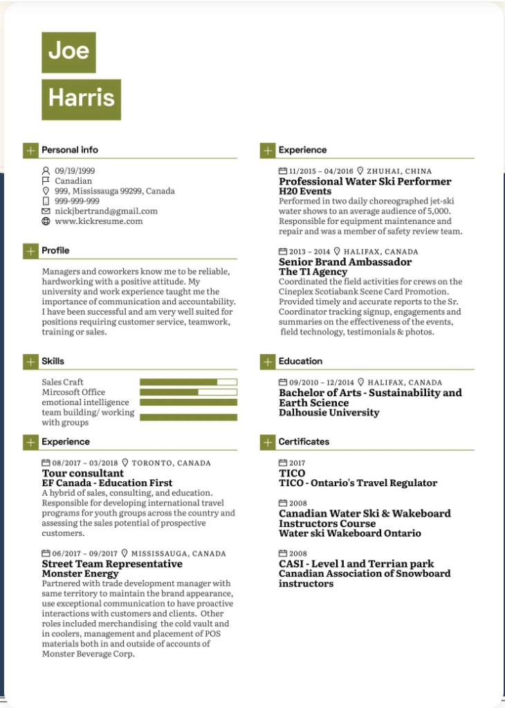 Kickresume resume for Joe Harris
