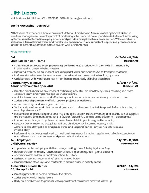 Teal resume output for Lilith Lucero